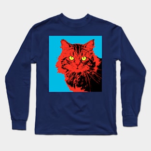 CAT POP ART RED BLUE Long Sleeve T-Shirt